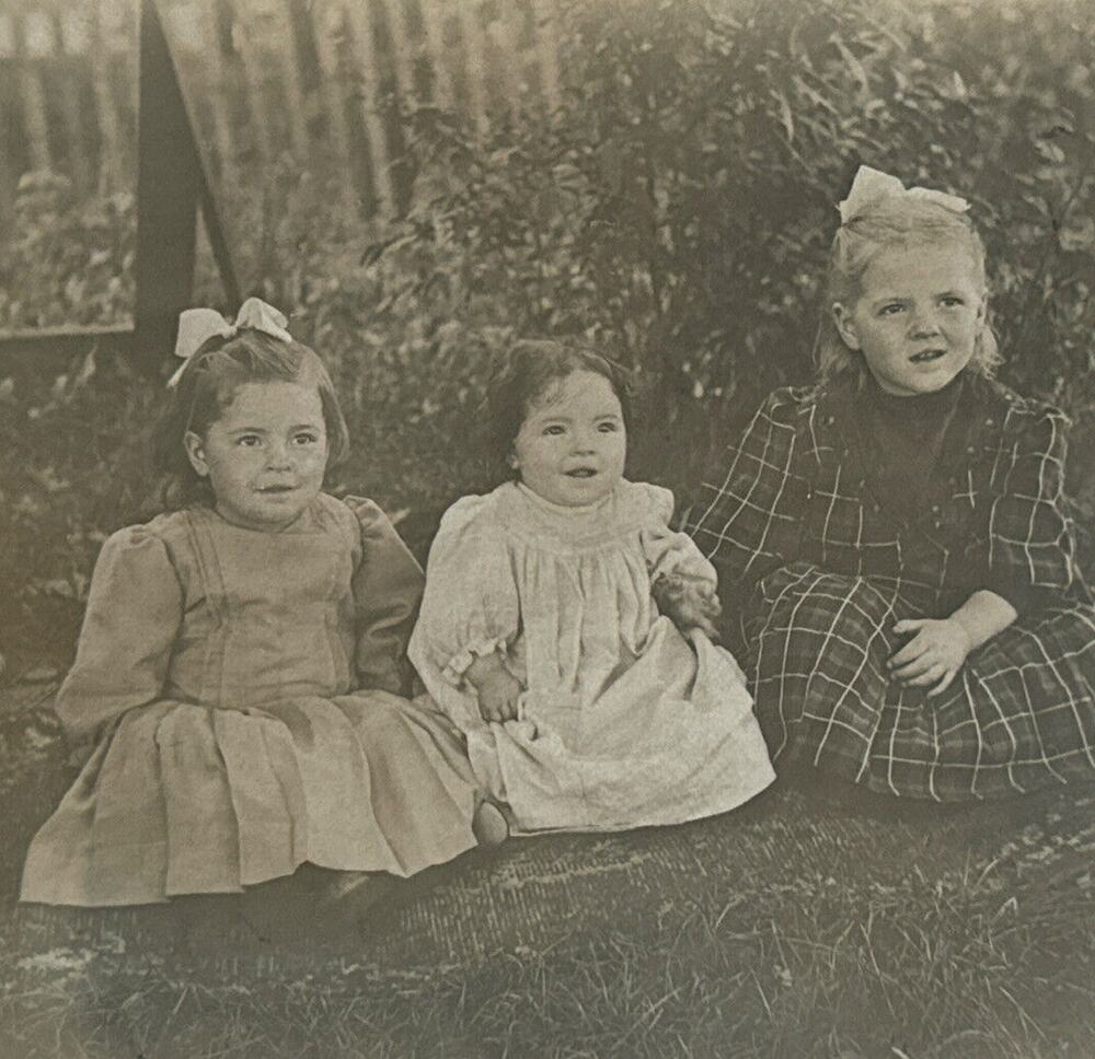 Antique RPPC Postcard Portraits Ephemera Three Young Girls Dressed Up Unposted